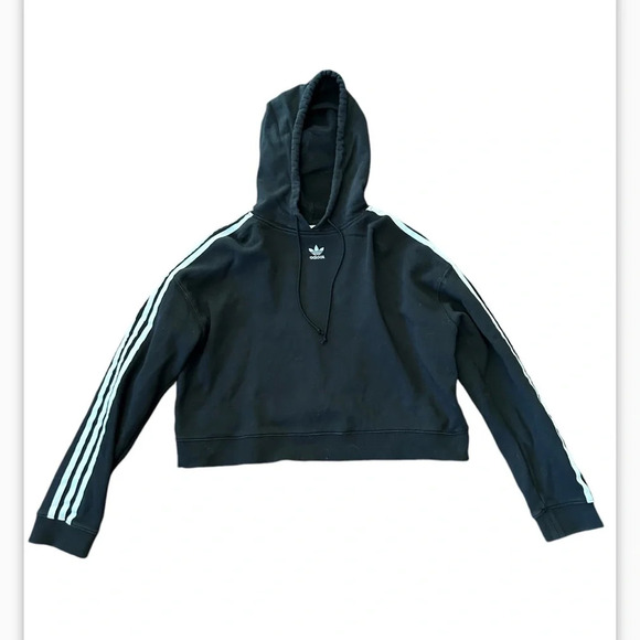 Adidas Originals Cropped Hoodie Sweatshirt in Black 3 Stripe Womens Size M - Picture 10 of 10